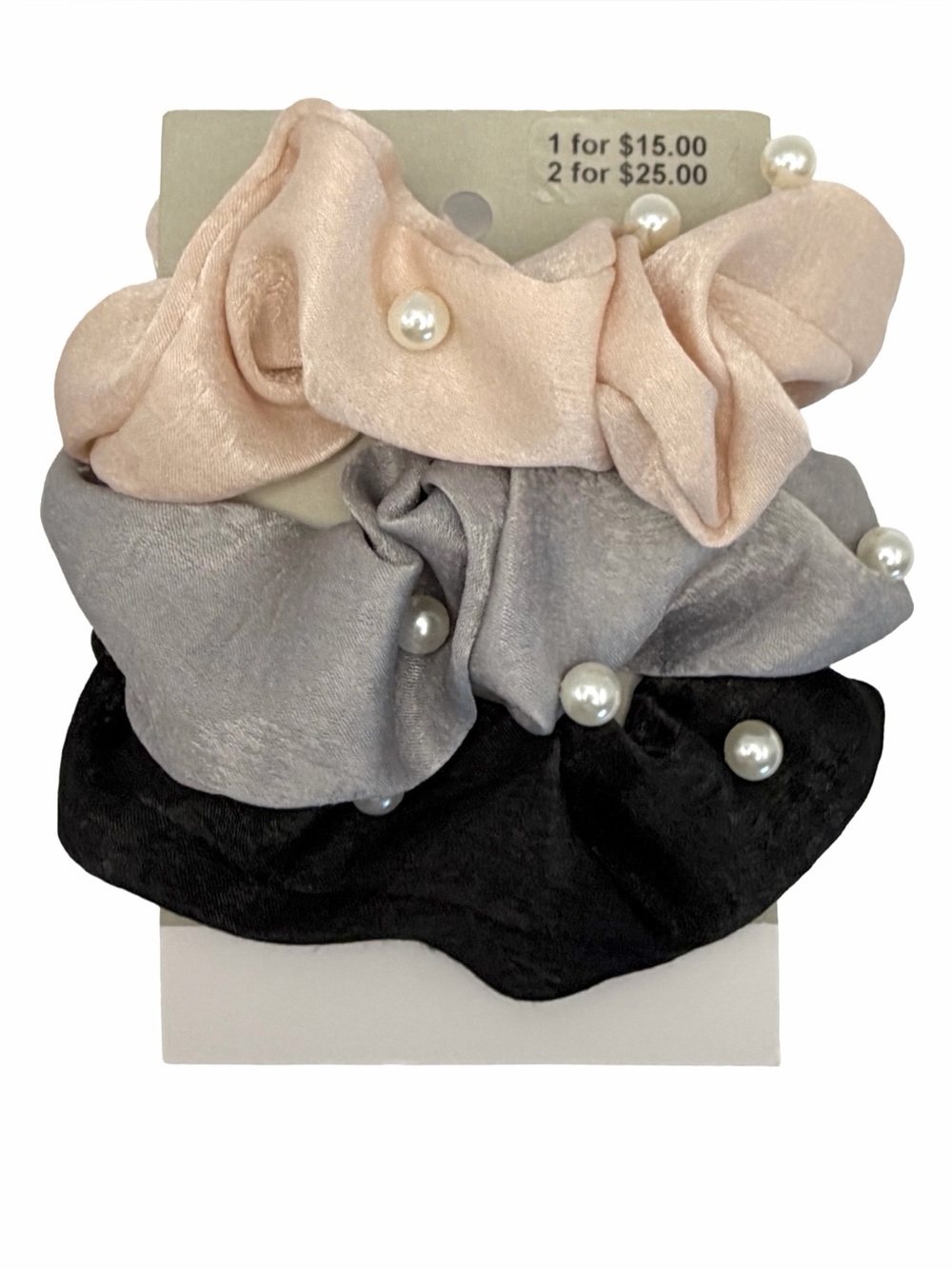 Nordstrom BP Pearl Embellished Satin Jacquard Scrunchie Set Of 3